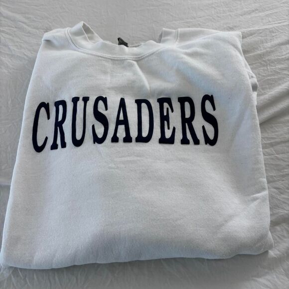 GILDAN Women's White Navy XLarge Blue Crusaders Pullover Sweatshirt Crewneck - Picture 2 of 3